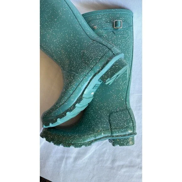 Hunter Tall Glitter Rain Boots Teal Green Waterproof Original Size US 5 - Picture 8 of 9